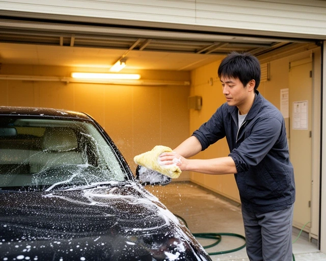 手洗い洗車の様子